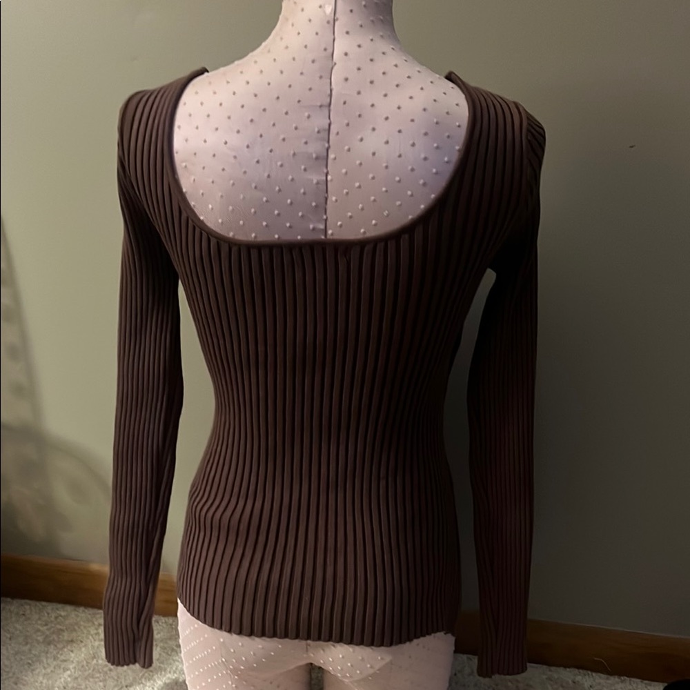 Brown Ribbed Wrap Sweater - Picture 2 of 2